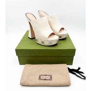 Gucci GG Janaya Platform Mules Monogram Sandals EU 39.5 US 9.5
